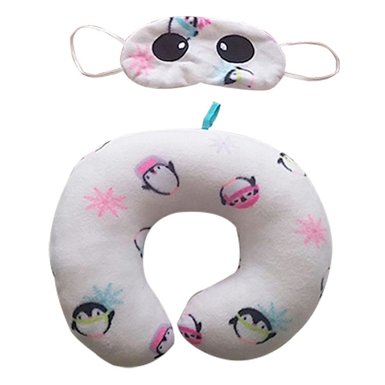 Combo Gối Chữ U Kèm Bịt Mắt Thivi - Chim Cánh Cụt Kem