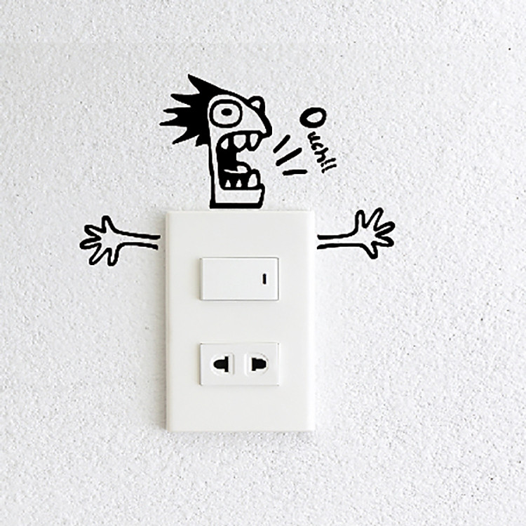 Decal Trang Trí Ổ Cắm Điện NineWall Ouch DE010