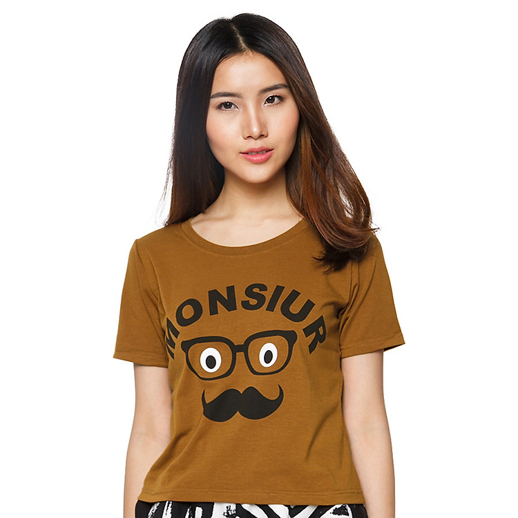 Áo Thun Nữ Họa Tiết Mắt Kính Monsiur T&D D14 - Màu Đồng (Freesize)