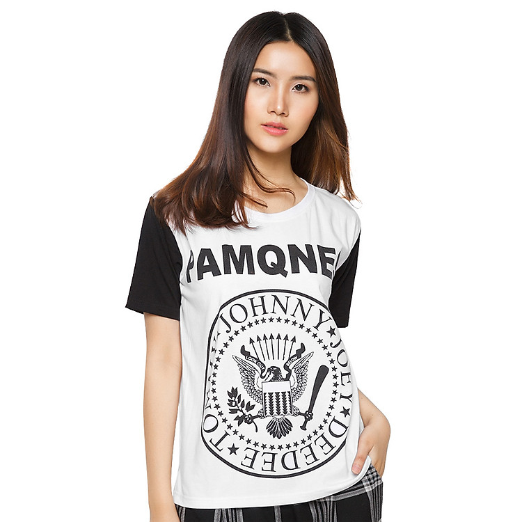 Áo Thun Nữ Phom Rộng Phối Màu T&D D26 - Trắng Phối Đen