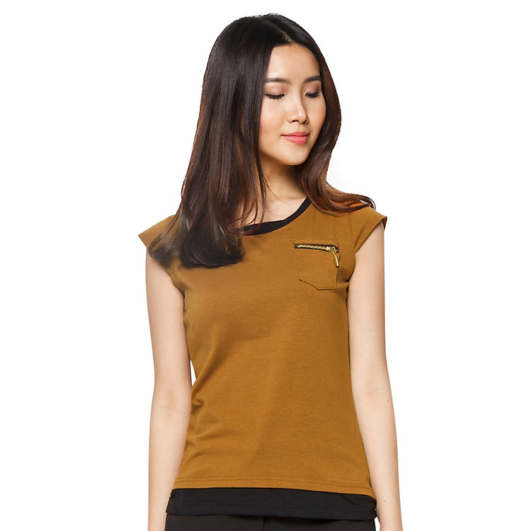 Áo Thun Nữ Dây Kéo Túi T&D D17 - Đồng Phối Đen (Freesize)