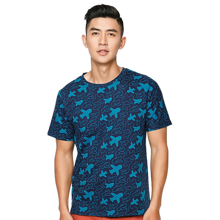 Áo Thun Nam Tay Ngắn Aeroplan Pattern Suvi CF0074-004 - Xanh Đen