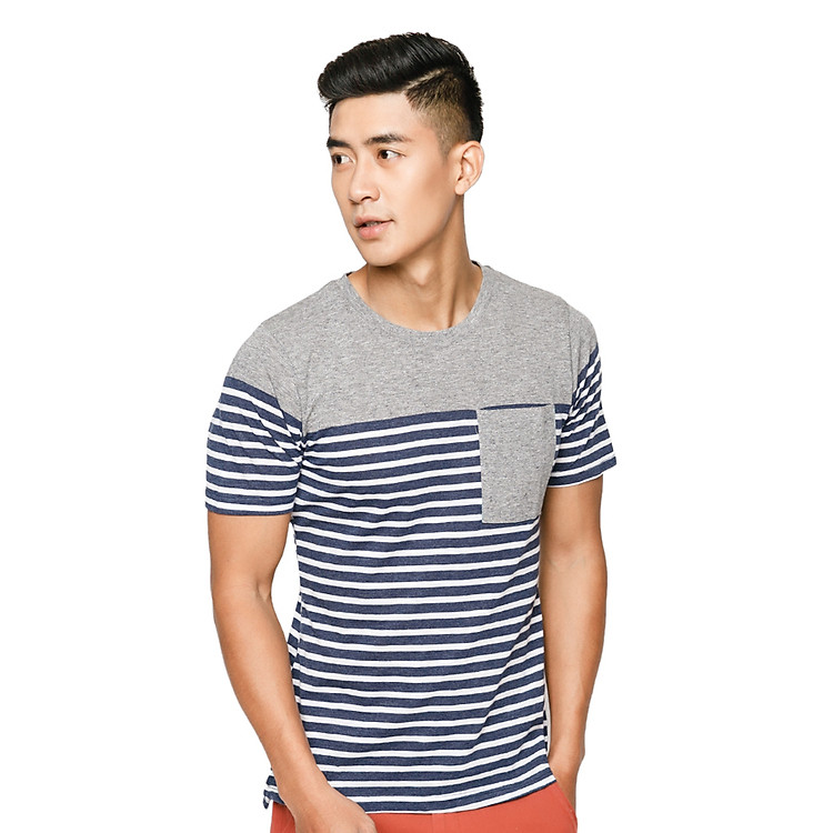 Áo Thun Nam Suvi Pocket Striped CF0074-011 - Xám Phối Xanh Đen