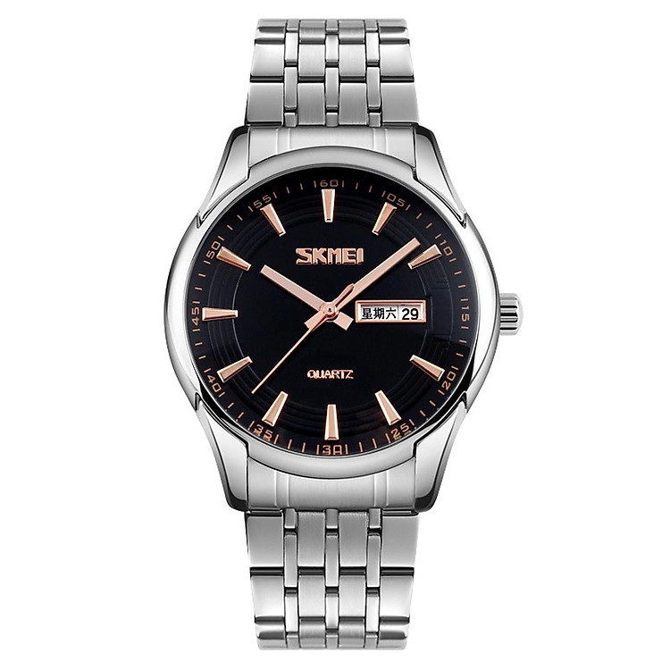 Đồng Hồ Nam Dây Thép 2 Lịch SKMEI CH298 - Đen Bạc