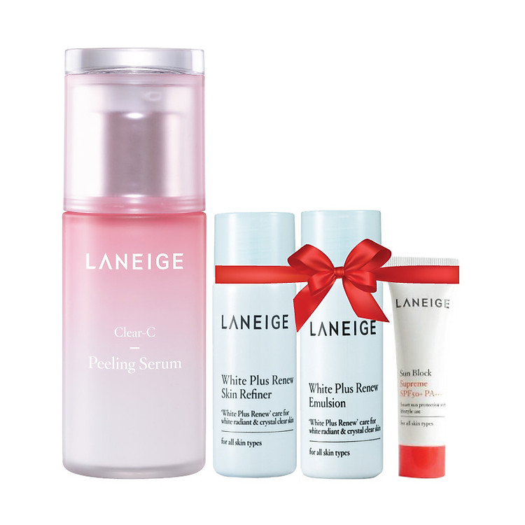Tinh Chất Tẩy Tế Bào Chết Cho Da Mềm Mịn Laneige Clear-C Peeling Serum 270281090 (80ml) + Nước Cân Bằng (25ml) + Sữa Dưỡng White Plus Renew (25ml) + Kem Chống Nắng (10ml)