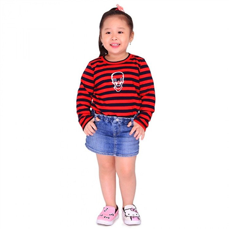 Áo Thun Bé Gái Sọc Ngang Hình Đầu Lâu CIRINO A_BTDDL_SDO004 - Sọc Đỏ Đen