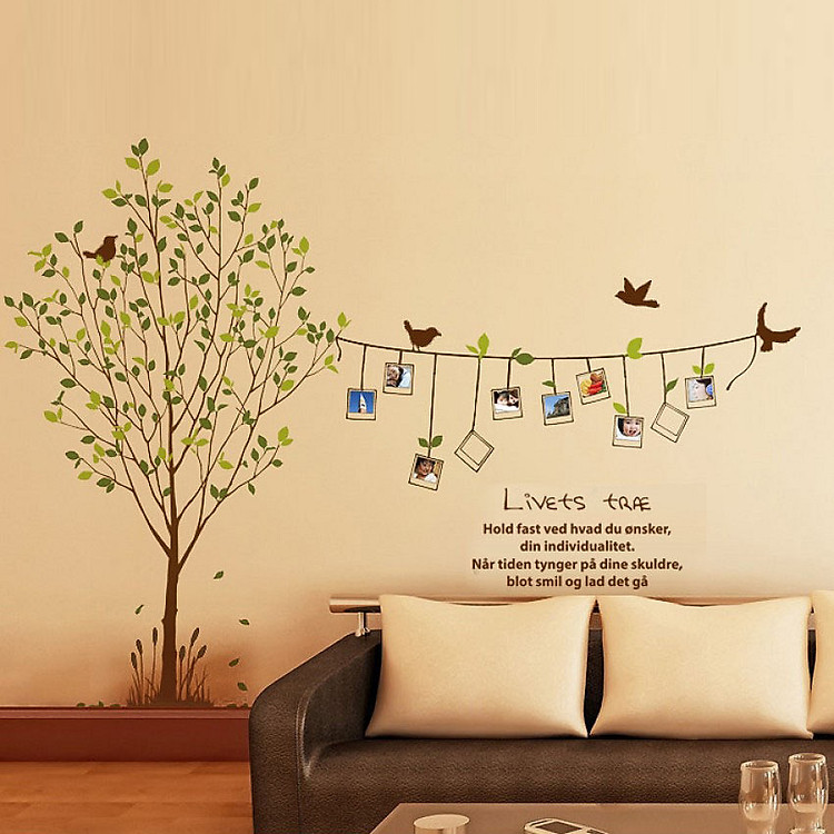 Decal Dán Tường NineWall Tree Photo Frame Birds FF014
