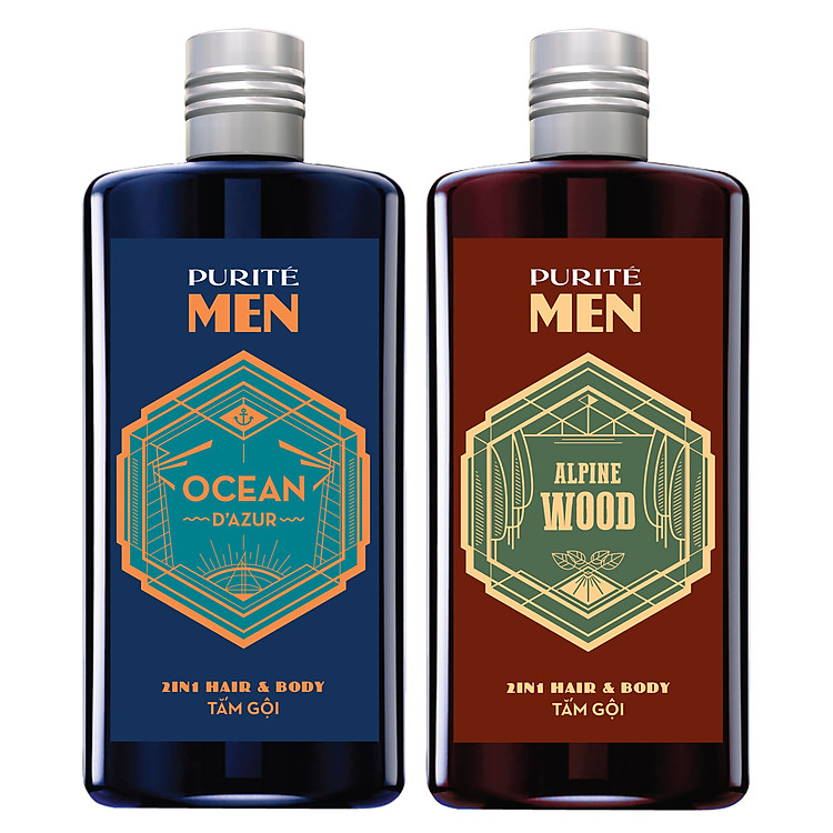 Combo Dầu Tắm Gội Nam Purité by Prôvence Hương Gỗ (180ml) + Dầu Gội Nam Dưỡng Tóc Cho Da Dầu Purité by Prôvence Hương Biển (180ml)