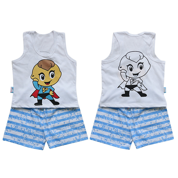 Combo 2 Bộ Đồ Ba Lỗ In Hình Siêu Nhân Chibi Mihababy BN08