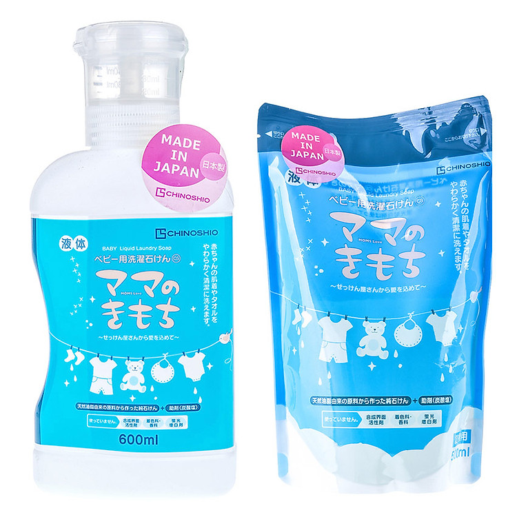 Combo Nước Giặt Đồ Chai Và Túi Châm Chinoshio Mom's Love Baby