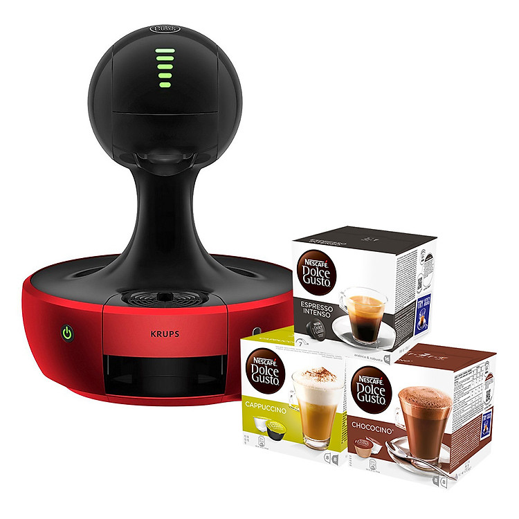 Combo Máy Pha Cà Phê NESCAFÉ Dolce Gusto - Drop (Đỏ) + 3 hộp Viên Nén (Cappuccino, Espresso Intenso & Chococino) - Hàng chính hãng