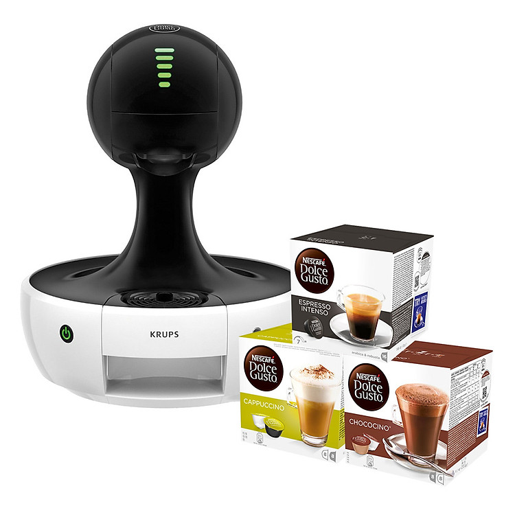Combo Máy Pha Cà Phê NESCAFÉ Dolce Gusto - Drop (Trắng) + 3 hộp Viên Nén (Cappuccino, Espresso Intenso & Chococino) - Hàng chính hãng