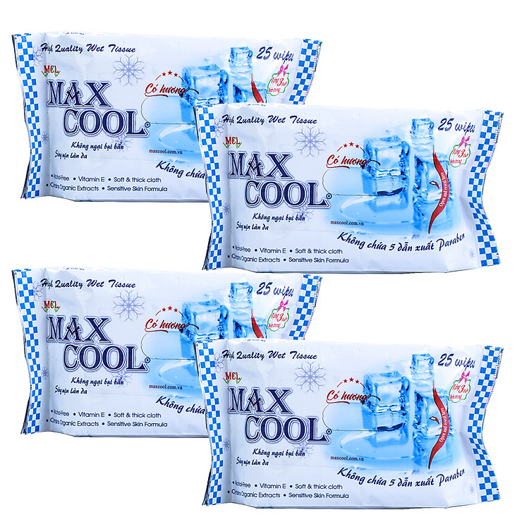 Combo 4 Khăn Ướt MaxCool Có Hương 25 Tờ