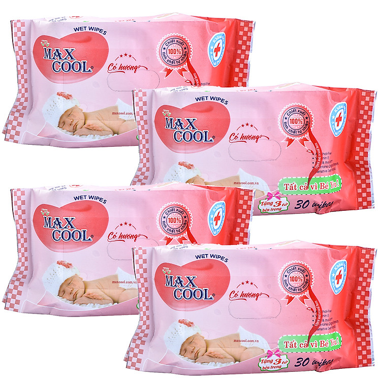Combo 4 Khăn Ướt MaxCool Có Hương 30 Tờ