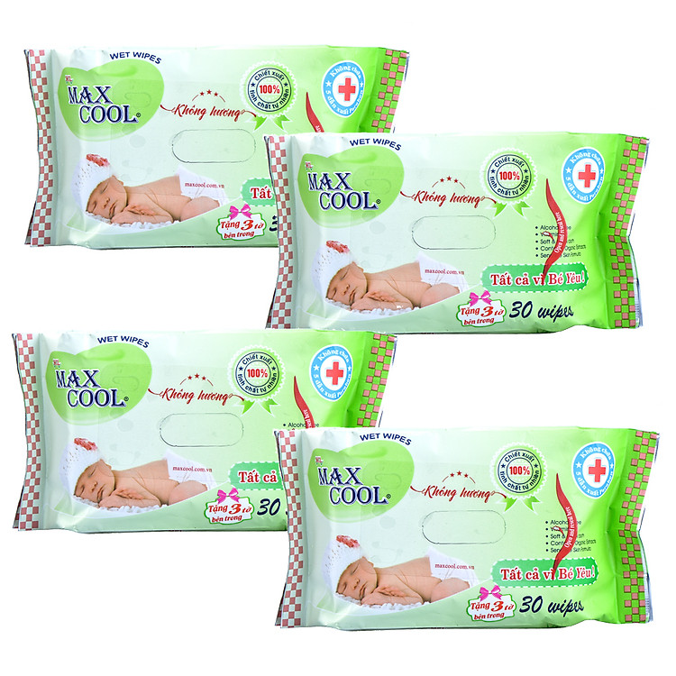 Combo 4 Khăn Ướt MaxCool Không Hương 30 Tờ