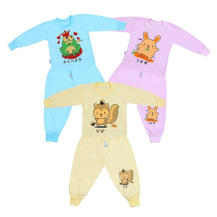 Combo 3 Bộ Tay Dài Bo Ống MihaBaby BD03 In Hình Thú - Màu Pastel