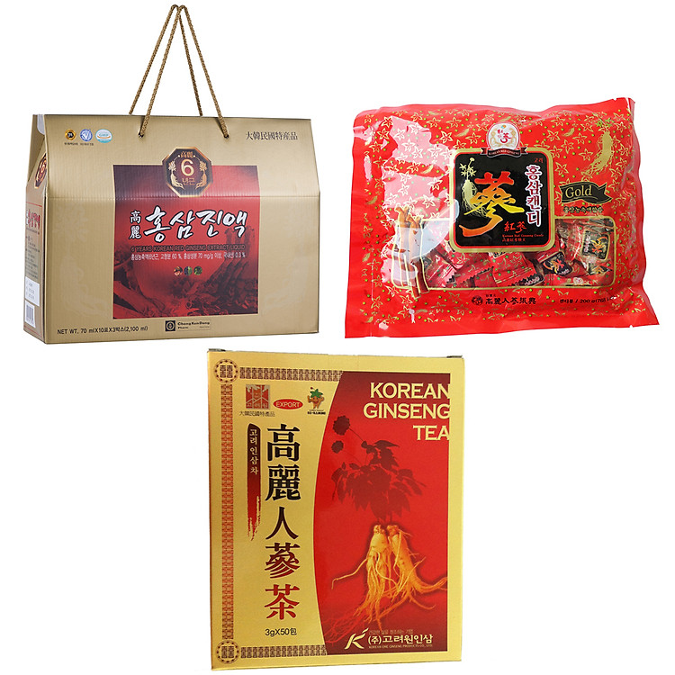 Combo Thực Phẩm Chức Năng 1 Hồng Sâm Nước + 1 Kẹo Sâm + 1 Trà Sâm Chong Kun Dang