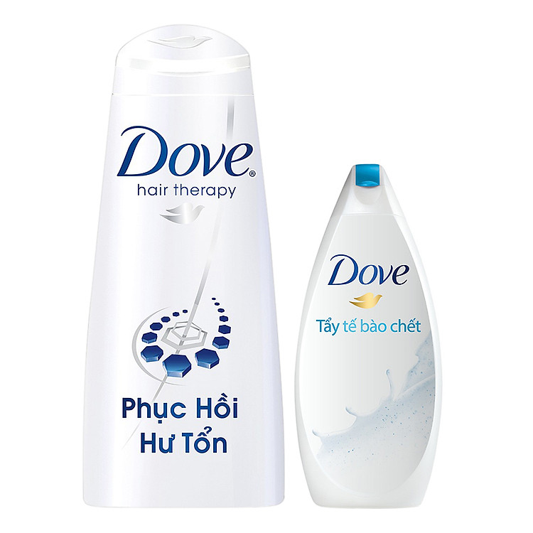 Combo Sữa Tắm Dove Tẩy Tế Bào Chết 180g + Dầu Gội Dove Phục Hồi Hư Tổn 340g