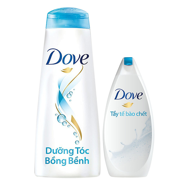 Combo Sữa Tắm Dove Tẩy Tế Bào Chết 180g + Dầu Gội Dove Dưỡng Tóc Bồng Bềnh 340g