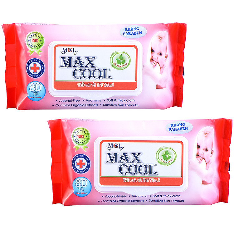 Combo 2 Khăn Ướt Cao Cấp MaxCool Có Hương Màu Đỏ 80 Tờ
