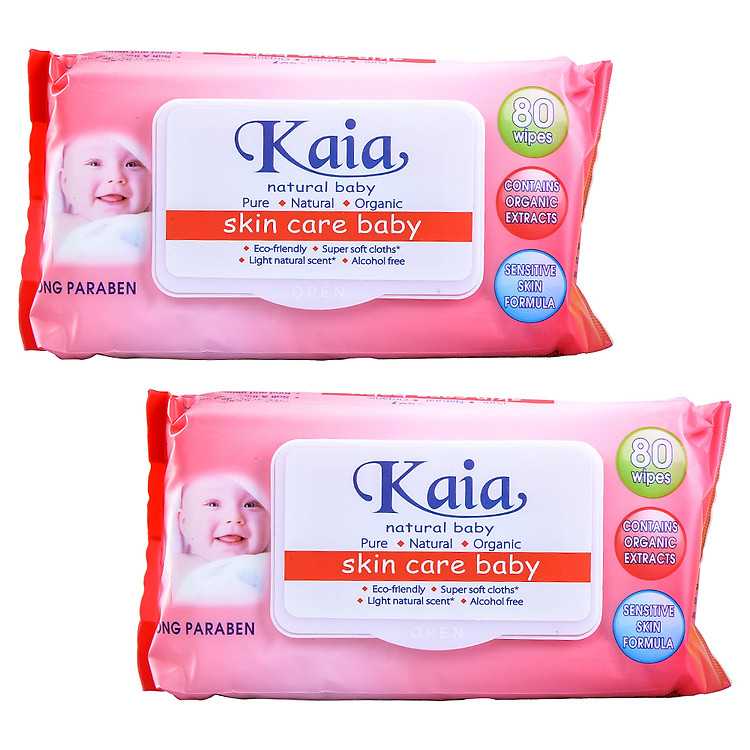 Combo 2 Khăn Ướt Cao Cấp Kaia Hương Phấn Màu Đỏ 80 Tờ