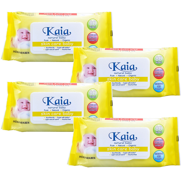 Combo 4 Khăn Ướt Cao Cấp Kaia Hương Nha Đam Màu Vàng 80 Tờ