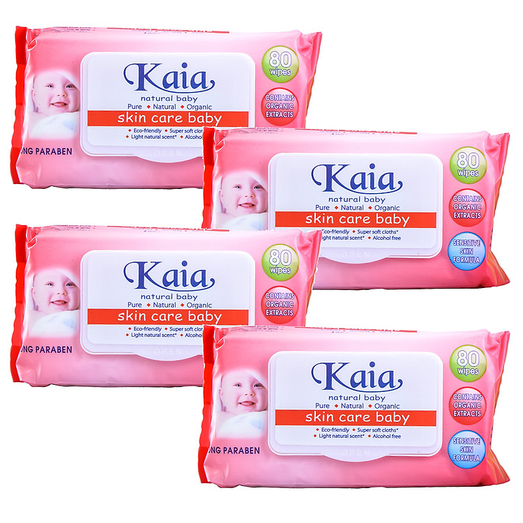 Combo 4 Khăn Ướt Cao Cấp Kaia Hương Phấn Màu Đỏ 80 Tờ