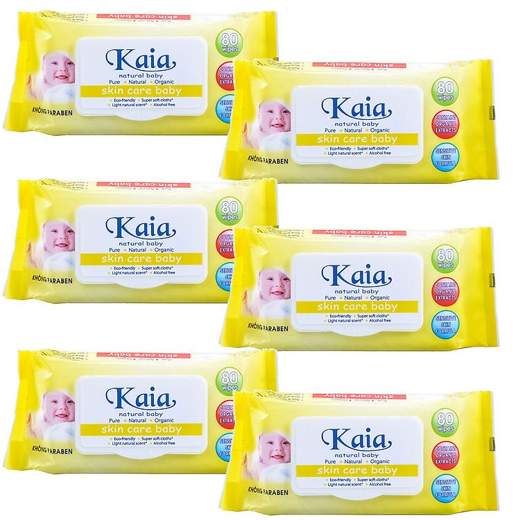 Combo 6 Khăn Ướt Cao Cấp Kaia Hương Nha Đam Màu Vàng 80 Tờ