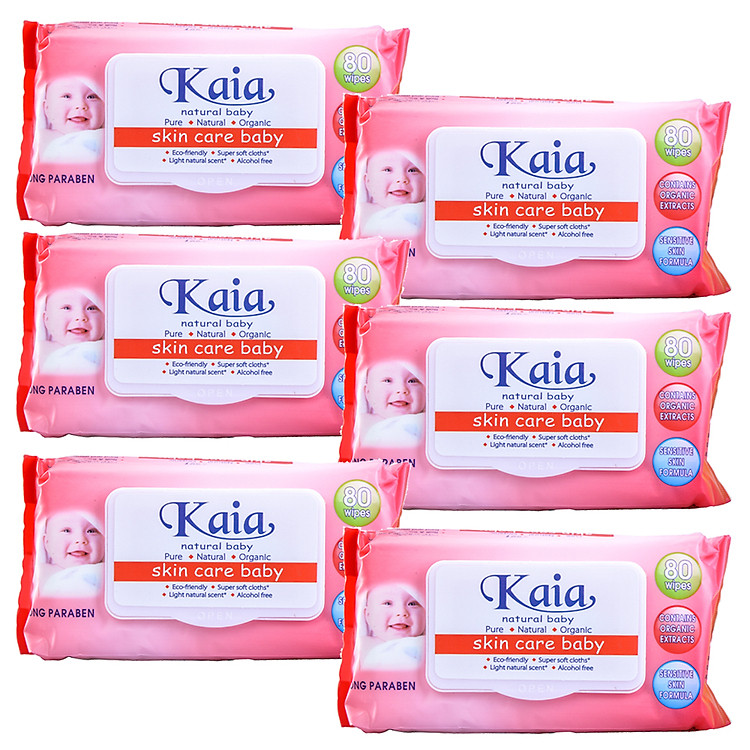 Combo 6 Khăn Ướt Cao Cấp Kaia Hương Phấn Màu Đỏ 80 Tờ