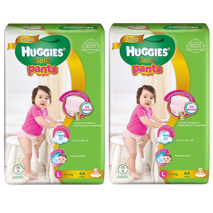 Combo 2 Gói Tã Quần Nhập Khẩu Cao Cấp Huggies Gold Bé Gái Gói Đại L44 (44 Miếng)