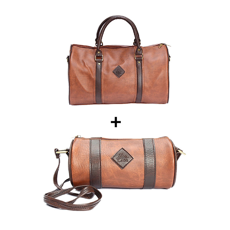 Combo LATA - Túi Du Lịch TR03 Và Túi Đeo Vai HN13 - Da Bò Đậm