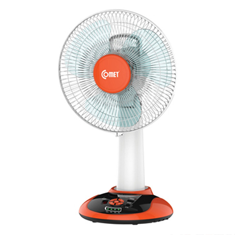 Quạt Sạc Tích Hợp Đèn LED Comet CRF0612 - Đen Phối Cam - Hàng chính hãng