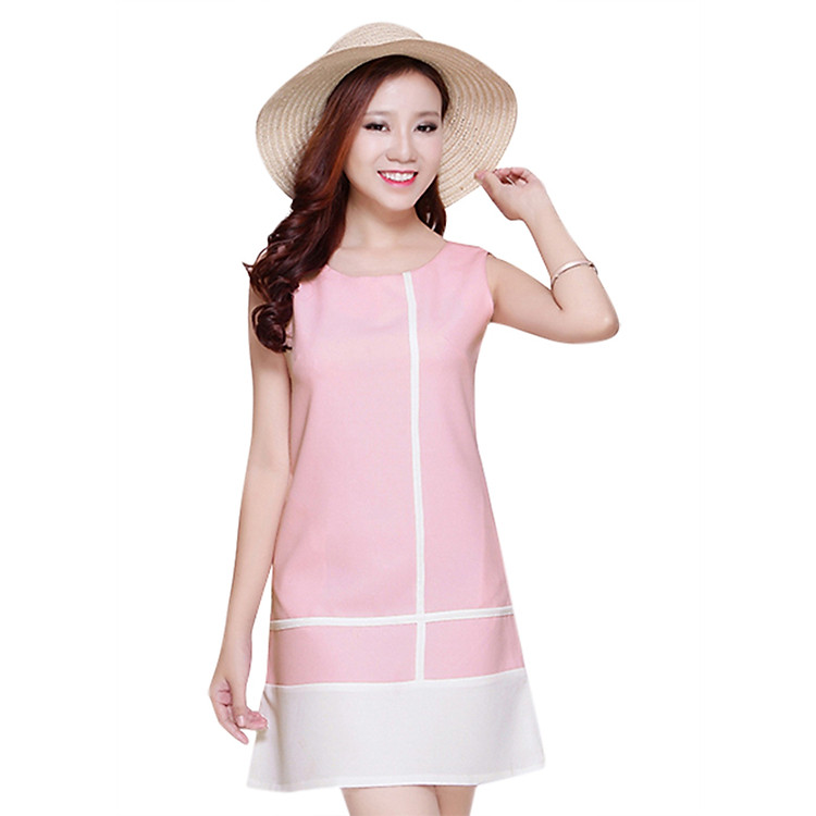 Đầm Phối Sọc Eden D070H - Hồng