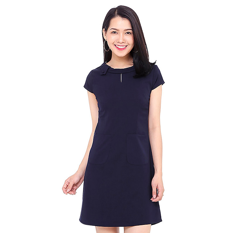 Đầm Suông Cổ Cách Điệu D144XD - Xanh Đen