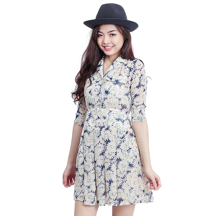 Đầm Sơ Mi Phối 2 Túi Giả Labelle D159_3_Trắng