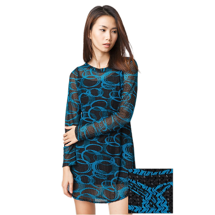 Set Đầm Suông Ren Vạt Bầu Labelle D163 - Xanh Đậm