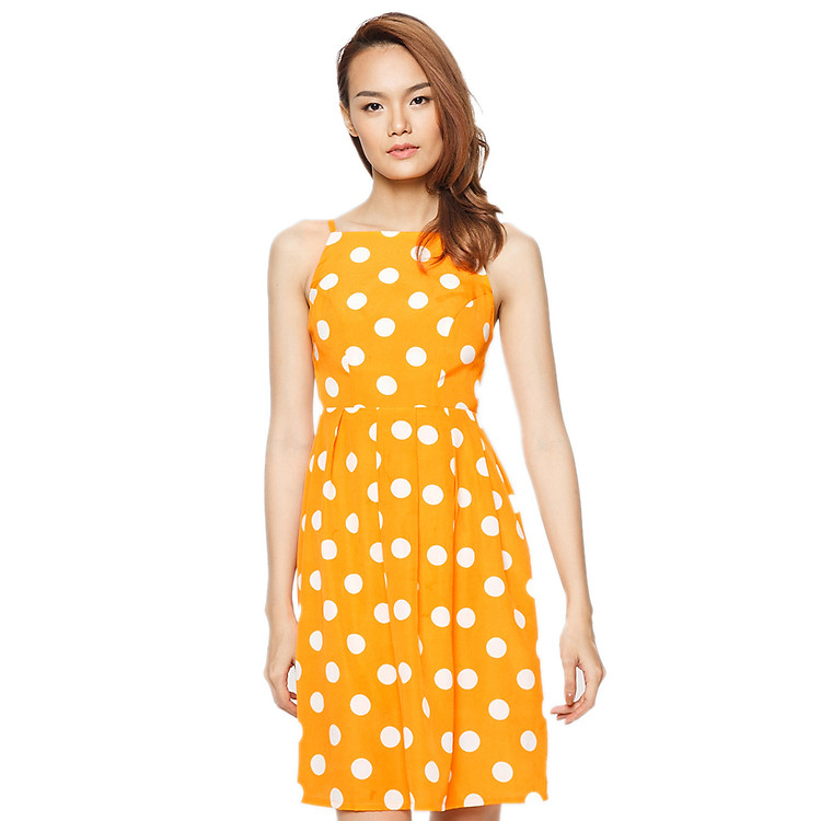 Đầm Xòe Xếp Ly Chấm Bi Labelle D169 - Vàng