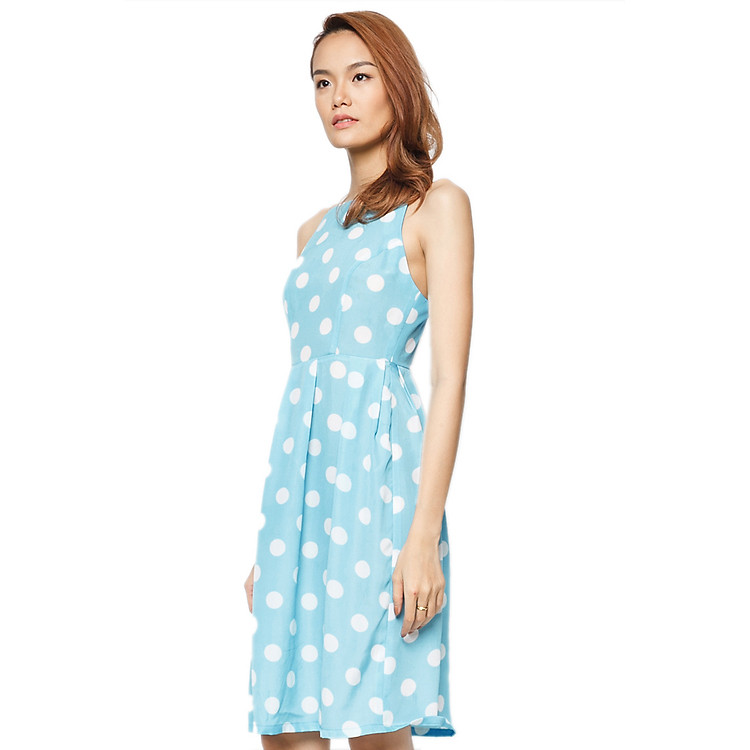 Đầm Xòe Xếp Ly Chấm Bi Labelle D169 - Xanh