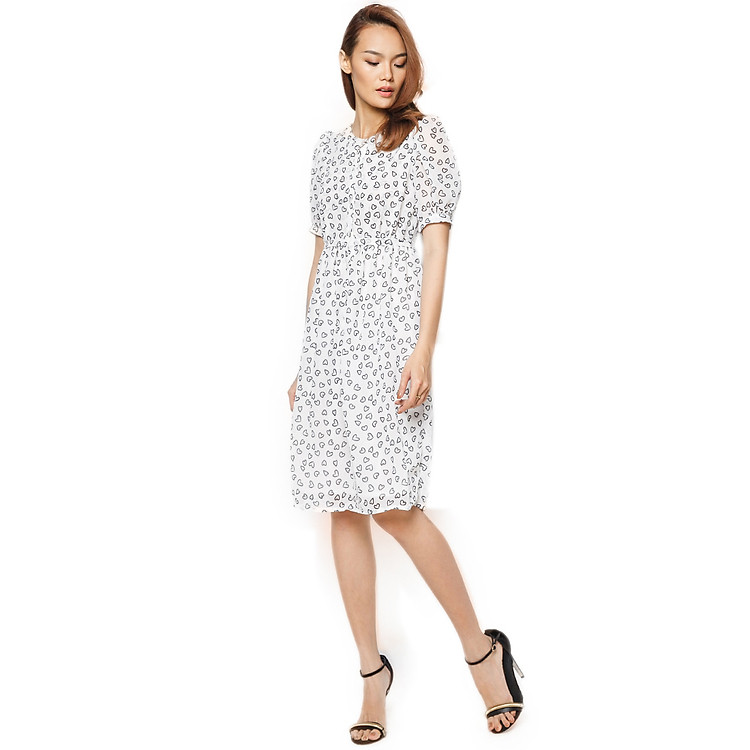 Đầm Thu Họa Tiết Labelle D171 - Trắng