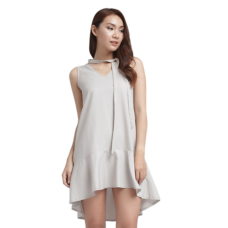 Đầm Đuôi Cá Cổ V Đính Nơ Labelle D199 - Kem (Freesize)