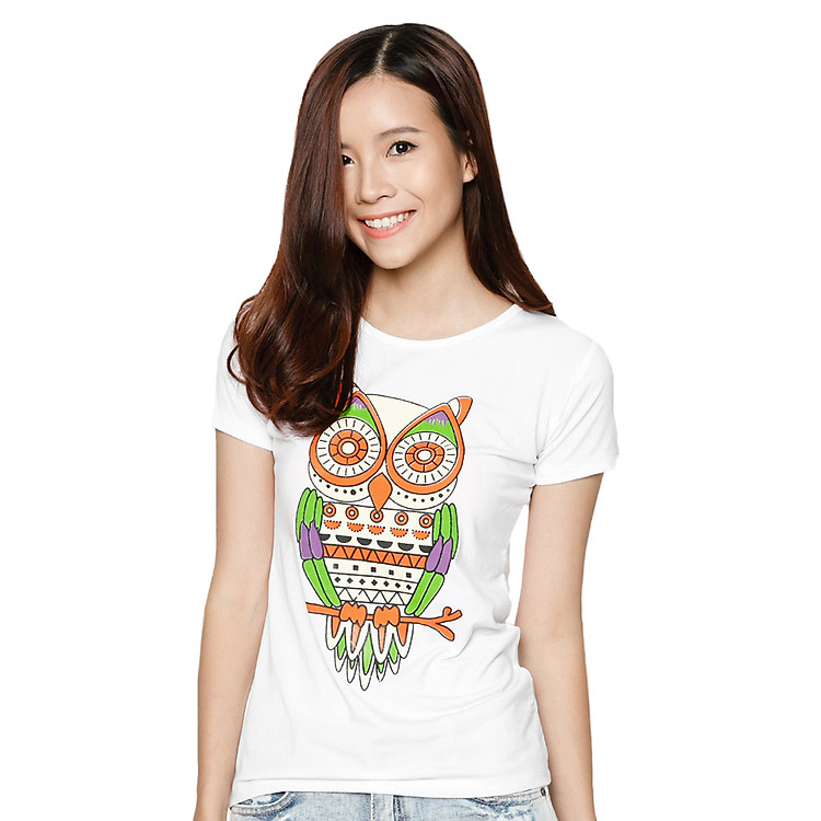 Áo Thun Nữ Họa Tiết Cú Mèo T&D D50 - Trắng