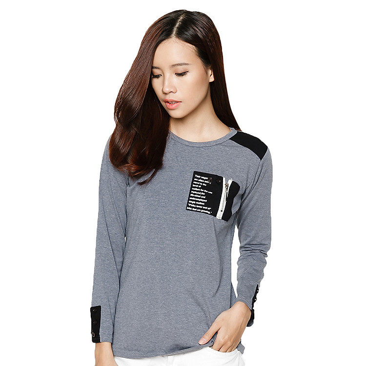 Áo Thun Nữ Tay Dài Phối Màu T&D D48 - Xám (Freesize)