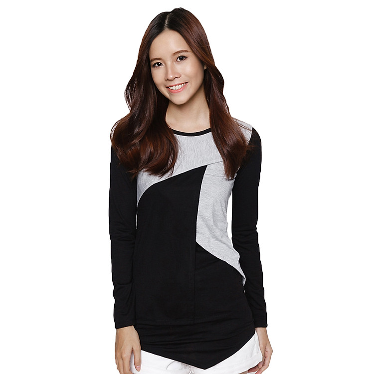 Áo Form Dài Vạt Xéo T&D D56 - Đen Phối Xám (Freesize)