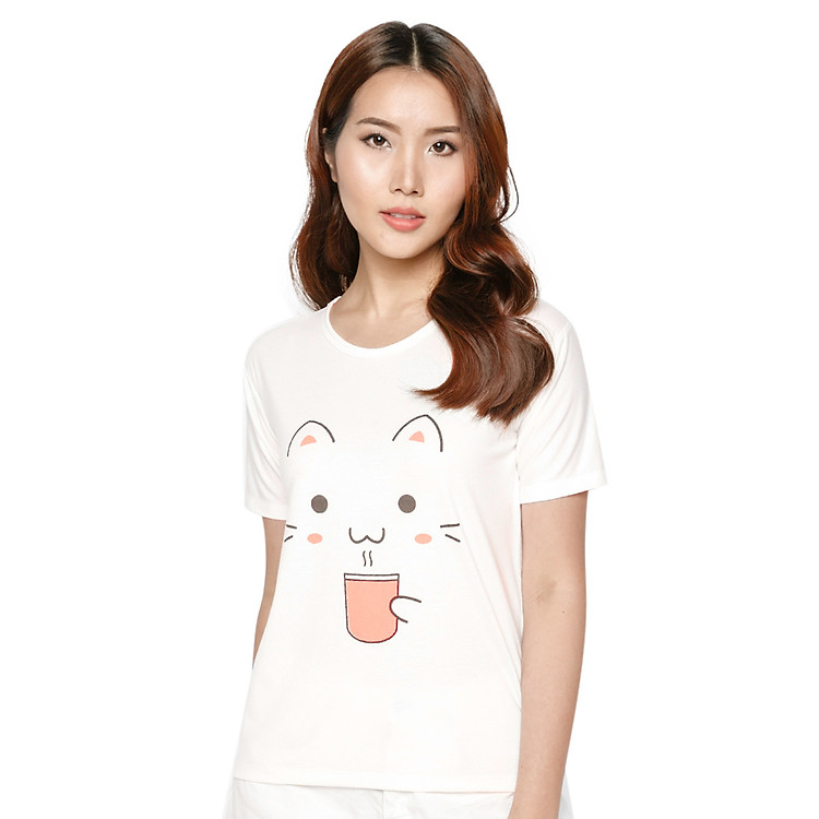 Áo Thun Nữ T&D D85 - Họa Tiết Mèo Xinh Xắn