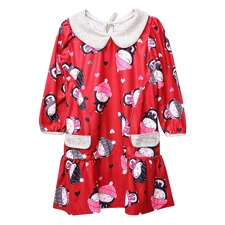 Đầm Tay Dài Cổ Sen Cirino D_BCCHUA_DCCUT In Hình Chim Cánh Cụt - Đỏ