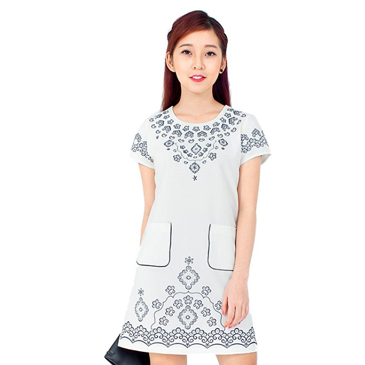 Đầm Suông Catlen Thêu Hoa CIRINO D_CATLEN_T004 - Trắng