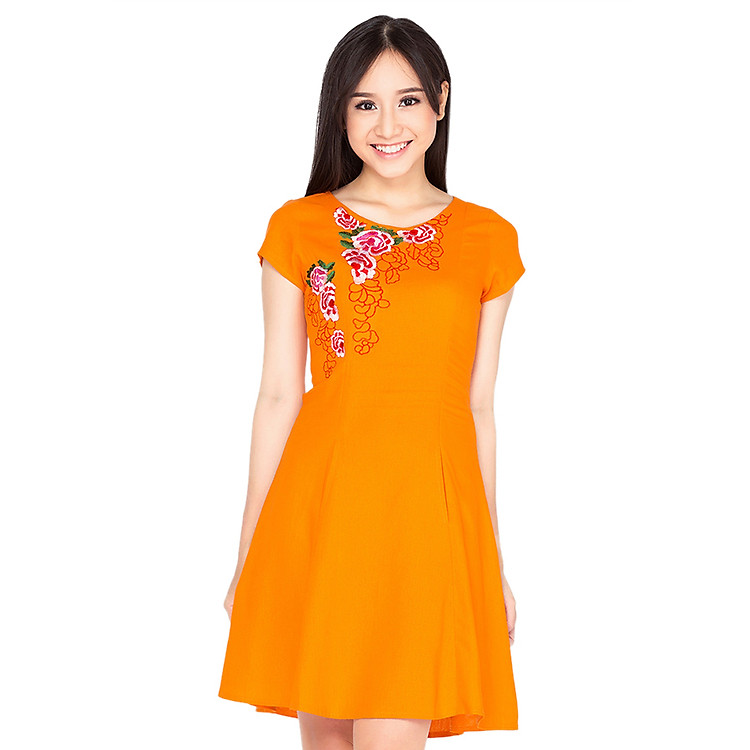 Đầm Chữ A Thêu Hoa Cirino D_LINEN7M_C - Cam