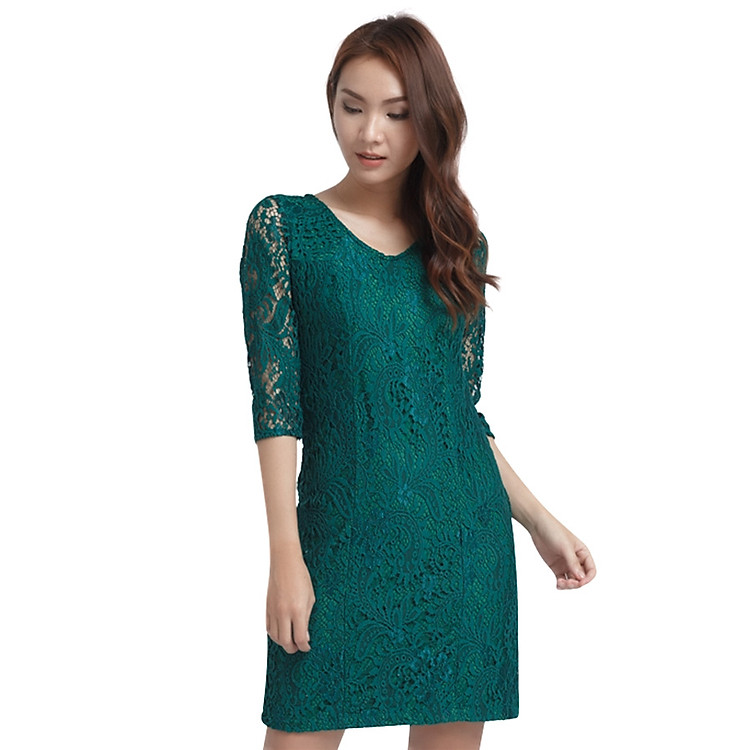 Đầm Ren Cổ Tim Labelle DA21 - Xanh