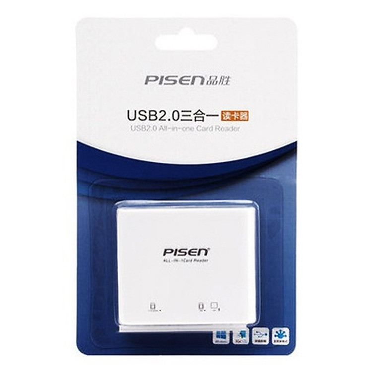 Đầu Đọc Thẻ Nhớ Pisen All-in-1 USB 2.0 - 3 Slot - Hàng Chính Hãng