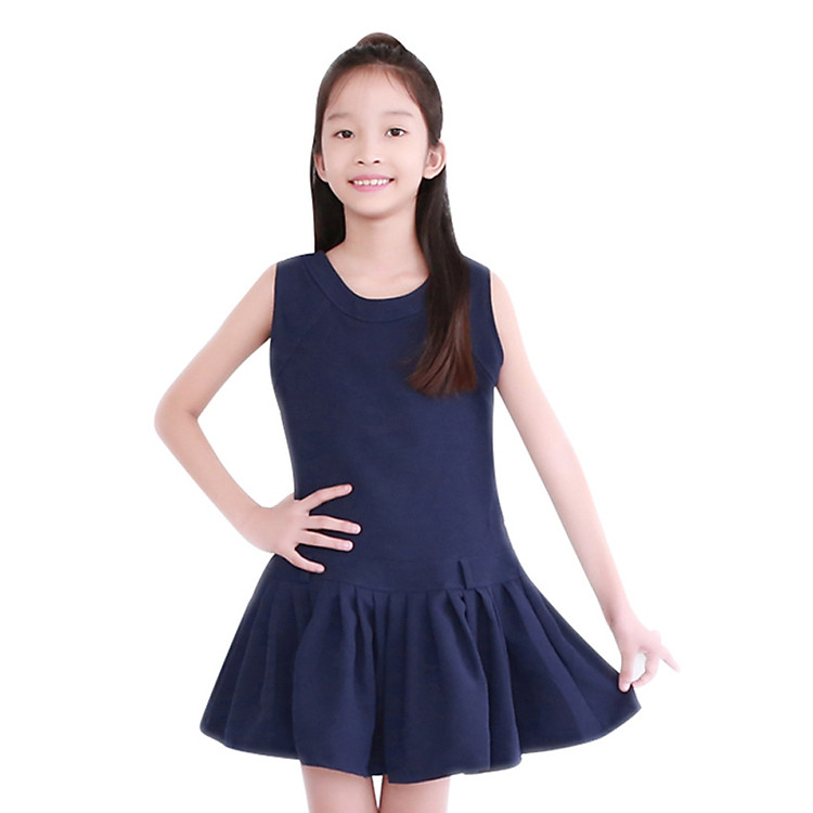 Đầm Xòe Xếp Ply Đuôi Cá Bé Gái DB_CÁ_XA – Xanh Đen